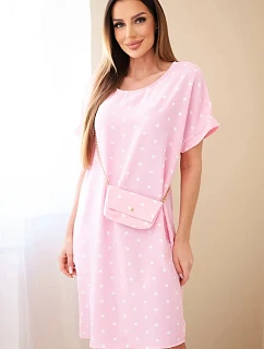 Dámske bodkované šaty s krátkymi rukávmi a kabelkou candy pink