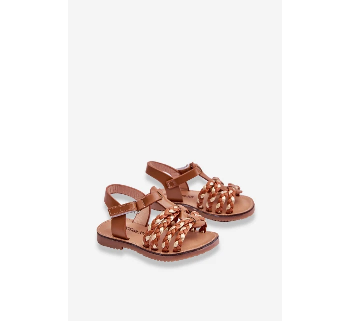 Dziecięce Sandały Na Rzep Z Paseczkami Brązowe Sammy