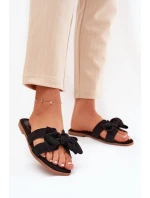 Płaskie Klapki Damskie Z Kokardką Czarne Tobin