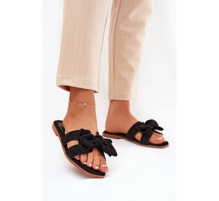 Płaskie Klapki Damskie Z Kokardką Czarne Tobin