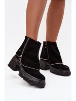 Skórzane Botki Damskie Z Wywiniętą Cholewką Maciejka 07145-01 Czarne