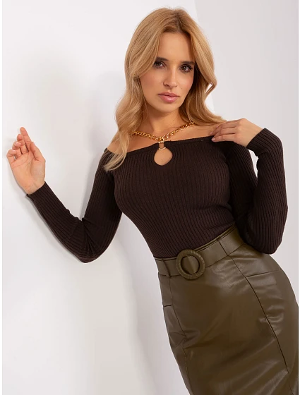 Sweter EM SW model 19069264 ciemny brązowy - FPrice Sweter EM SW model 19069264 ciemny brązowy - FPrice