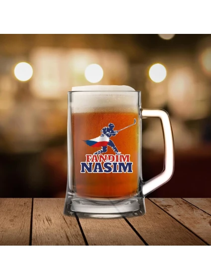 FANDÍM NAŠIM (vlajka+hokejista) - pivní sklenice 0,5 l