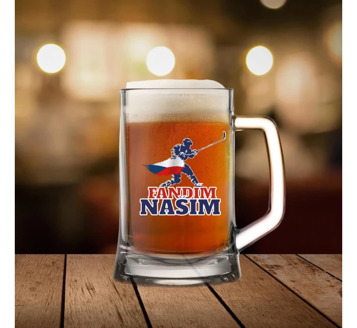 FANDÍM NAŠIM (vlajka+hokejista) - pivní sklenice 0,5 l