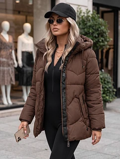 Kurtka damska zimowa pikowana z kapturem brązowa model 22371746 - FashionStreet