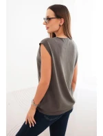 Dámský viskózový svetr bez rukávů s kapsami a výstřihem do V khaki