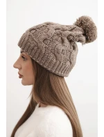 Dámska zimná čiapka z vlny s hrubým pleteným vzorom K458 mocca