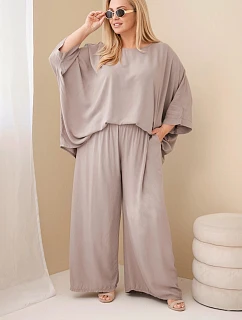 Dámsky plus size viskózový set so širokými nohavicami a blúzkou Fango