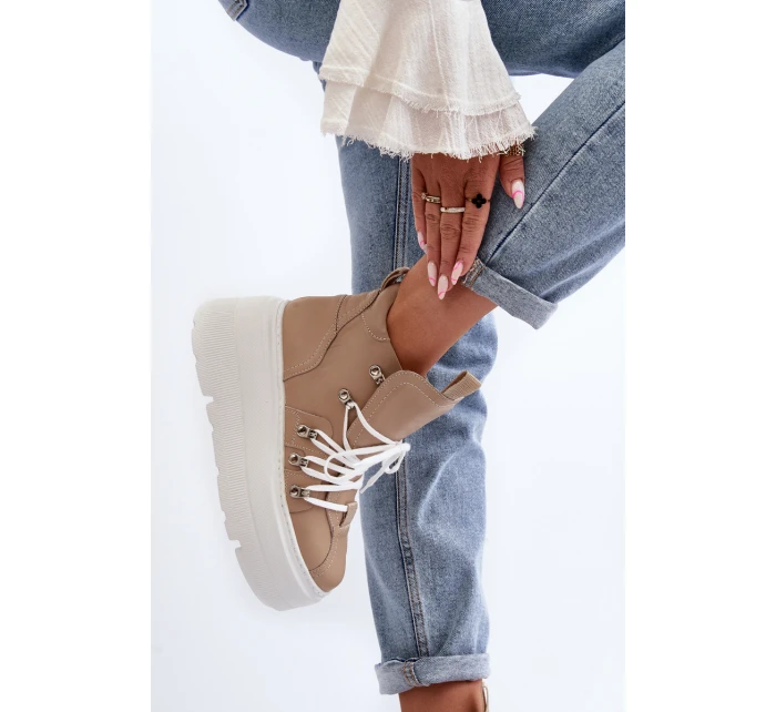 model 21647314 Kožené Dámské Sportovní Boty Beige - Zazoo