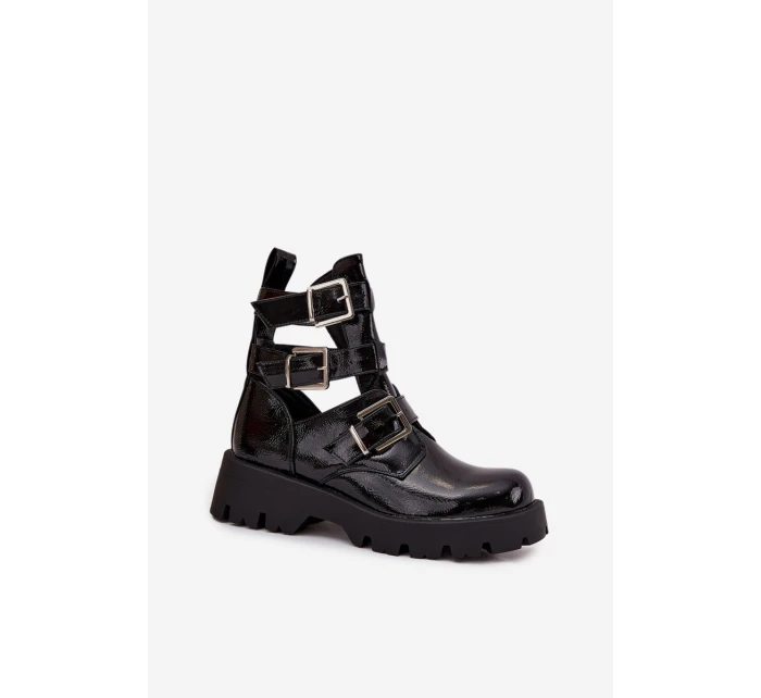 Lakované dámské s pásky a Černé model 21709075 - Boto Lakované dámské s pásky a Černé model 21709075 - Boto