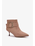 Dámske členkové topánky na podpätku s ozdobnou prackou béžové Nirilis Dámske členkové topánky na podpätku s ozdobnou prackou béžové Nirilis