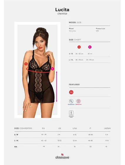 Jemná košilka model 15071216 chemise - Obsessive