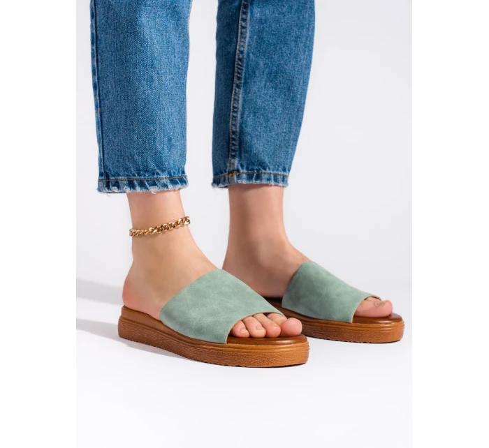 Klasické nazouváky zelené dámské bez podpatku Klasické nazouváky zelené dámské bez podpatku