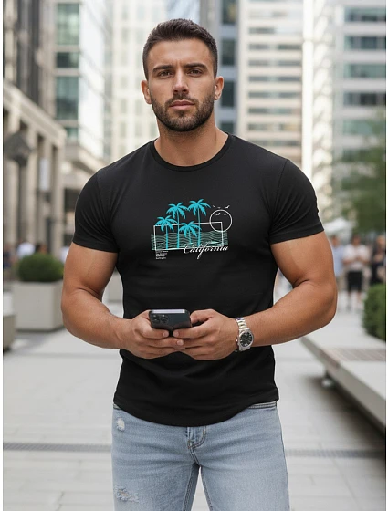 Tshirt męski z nadrukiem czarny model 22136478 - FashionStreet