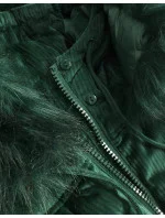 Tmavě zelená dámská manšestrová bunda s kapucí model 21242242 - Libland Tmavě zelená dámská manšestrová bunda s kapucí model 21242242 - Libland