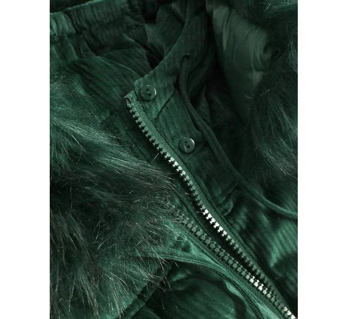 Tmavě zelená dámská manšestrová bunda s kapucí model 21242242 - Libland Tmavě zelená dámská manšestrová bunda s kapucí model 21242242 - Libland