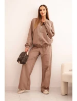 Dámska bavlnená súprava so širokými nohavicami a mikinou na zips Fango