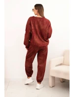 Dámská oversize souprava z viskózy s efektem praní bordová