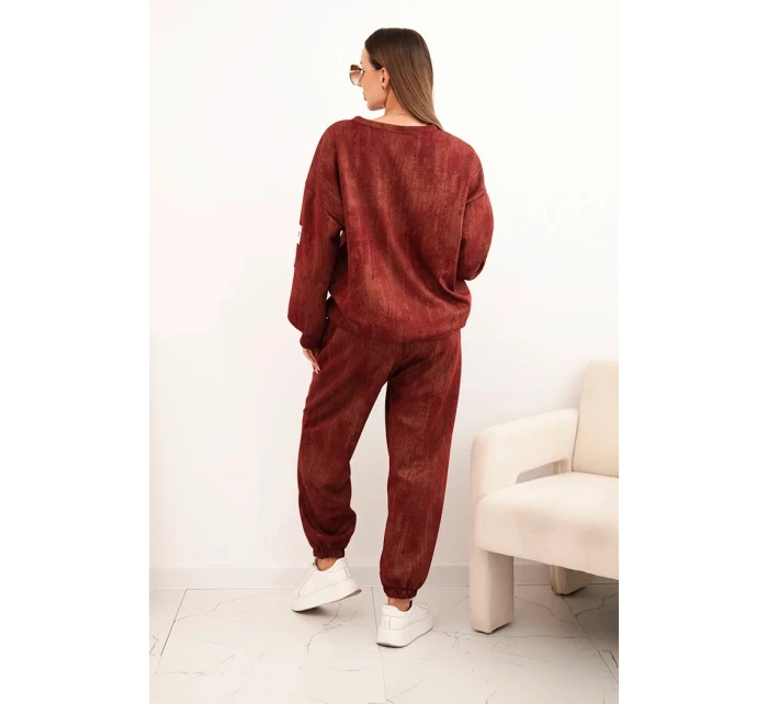 Dámská oversize souprava z viskózy s efektem praní bordová