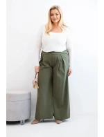 Dámské kalhoty Plus Size s širokými nohavicemi a model 21911620 khaki - K-Fashion