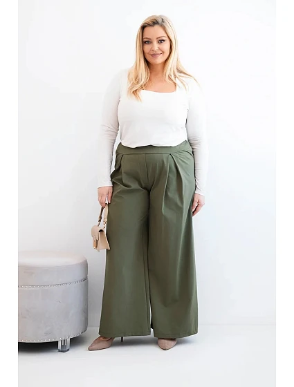 Dámské kalhoty Plus Size s širokými nohavicemi a model 21911620 khaki - K-Fashion
