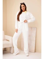 Dámský komplet máslová mikina s límečkem a rovné kalhoty ecru