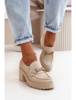 Zazoo 20175 Półbuty Damskie Na Słupku Skóra Naturalna Jasnobeżowe