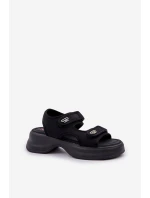 Materiałowe Lekkie Sandały Na Platformie Czarne Deniffia Materiałowe Lekkie Sandały Na Platformie Czarne Deniffia