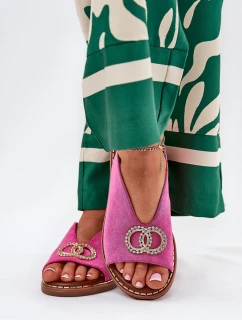 Dámské Sandály S Dekorací Na Plochém Podpatku Eko Sametové Růžové model 21685735 - Boto