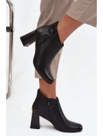 Kožené zimní kotníčkové boty na podpatku Černé model 21712802 - Boto