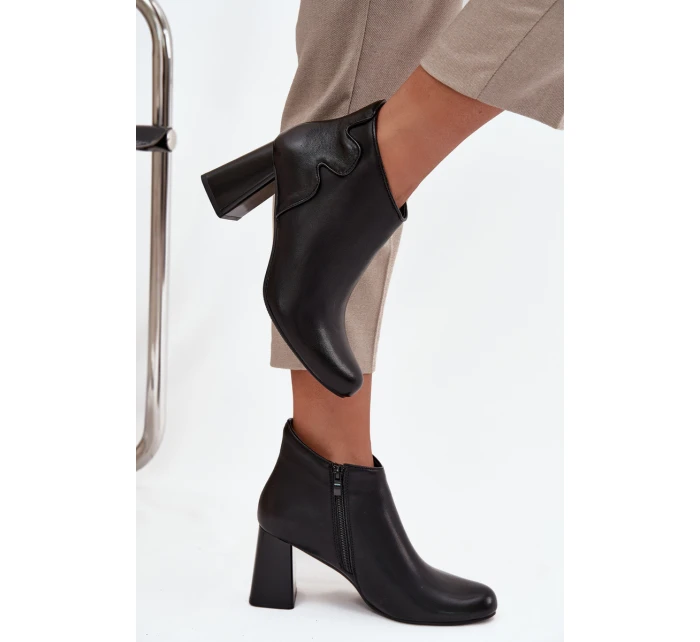 Kožené zimní kotníčkové boty na podpatku Černé model 21712802 - Boto