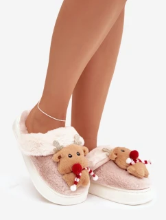 Vánoční kožené domácí pantofle dámské béžové model 21821768 - Boto