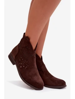 Dámské perforované kotníkové boty na nízkém podpatku model 21961107 Čokoládové - S.Barski