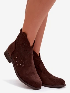 Dámské perforované kotníkové boty na nízkém podpatku model 21961107 Čokoládové - S.Barski