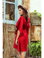 Numoco SOFIA dámske šaty so zaväzovaním v páse - červené