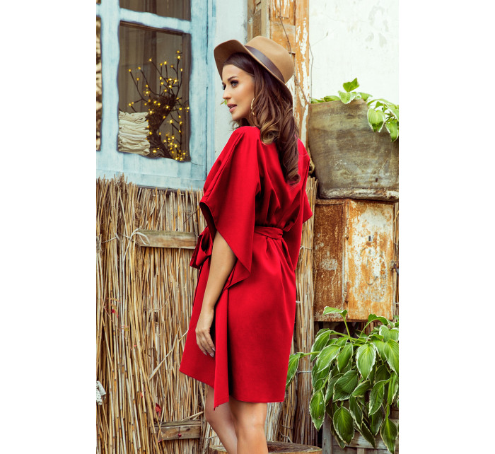 Numoco SOFIA dámske šaty so zaväzovaním v páse - červené