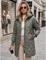 Dlhá dámska prešívaná prechodná bunda, zelená, FashionStreet TY5863 Dlhá dámska prešívaná prechodná bunda, zelená, FashionStreet TY5863