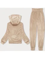 Svetlo béžová dámska velúrová súprava s kapucňou (8C1175-159) Svetlo béžová dámska velúrová súprava s kapucňou (8C1175-159)