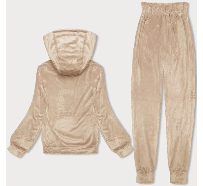 Svetlo béžová dámska velúrová súprava s kapucňou (8C1175-159) Svetlo béžová dámska velúrová súprava s kapucňou (8C1175-159)