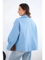 Dámská krátká model 22036099 bunda s límcem modrá - K-Fashion