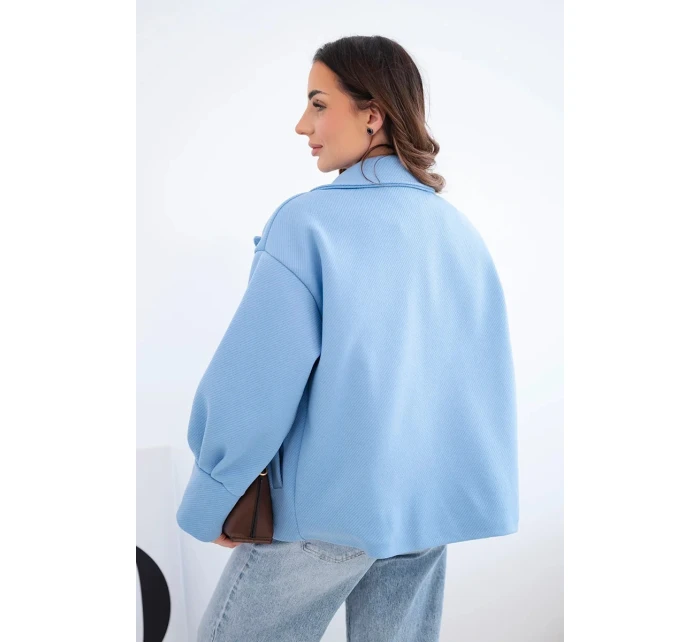 Dámská krátká model 22036099 bunda s límcem modrá - K-Fashion