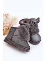 Dziecięce Śniegowce Ocieplane Futerkiem Z Uszkami Szare Betty Dziecięce Śniegowce Ocieplane Futerkiem Z Uszkami Szare Betty