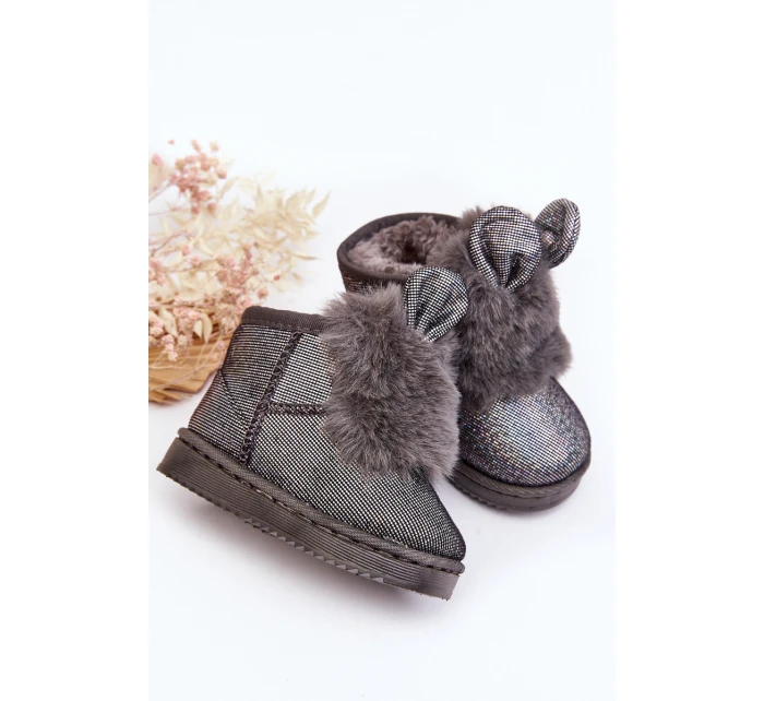 Dziecięce Śniegowce Ocieplane Futerkiem Z Uszkami Szare Betty Dziecięce Śniegowce Ocieplane Futerkiem Z Uszkami Szare Betty