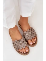 Zazoo 40381 Damskie Skórzane Klapki Na Płaskim Obcasie Taupe