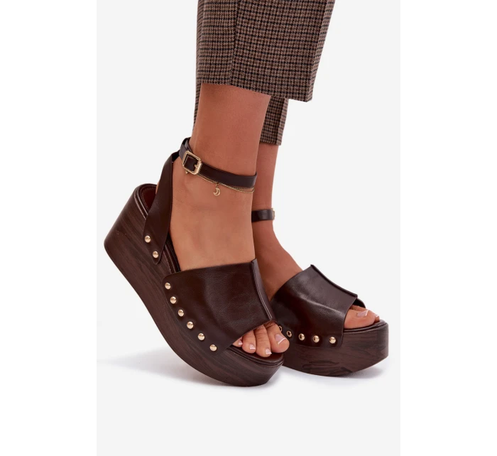 Dámské sandály na platformě se zlatými sponami čokoládové Galorina