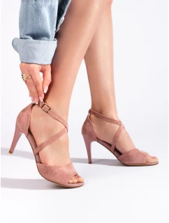 Moderní dámské sandály růžové na jehlovém podpatku