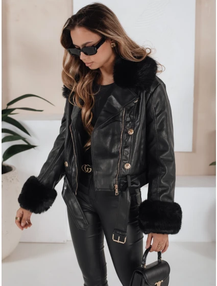 Dámská kožená bunda s kožešinou černá Dstreet model 21991882 - FashionStreet Dámská kožená bunda s kožešinou černá Dstreet model 21991882 - FashionStreet