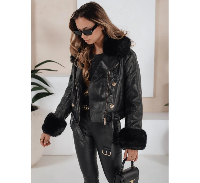 Dámská kožená bunda s kožešinou černá Dstreet model 21991882 - FashionStreet Dámská kožená bunda s kožešinou černá Dstreet model 21991882 - FashionStreet