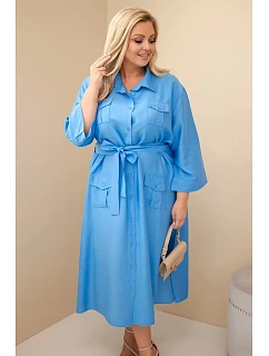 Dámské bavlněné košilové šaty Plus Size s páskem džínové