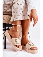 Dámské módní kožené pantofle Béžová model 21588185 - S.Barski Dámské módní kožené pantofle Béžová model 21588185 - S.Barski